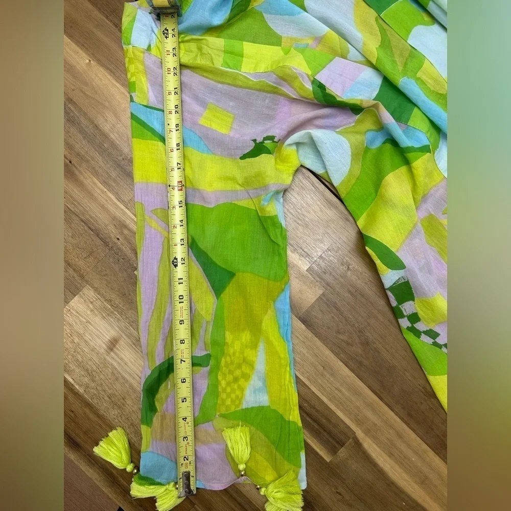 True Destinations 100% Cotton Bright Printed Tassel Trim Cover Up Robe Belt Sz L